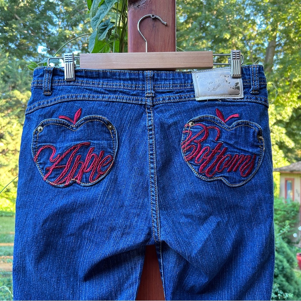 Apple Bottom Women’s Low-Rise Jeans Red Stitched Dark Wash Denim